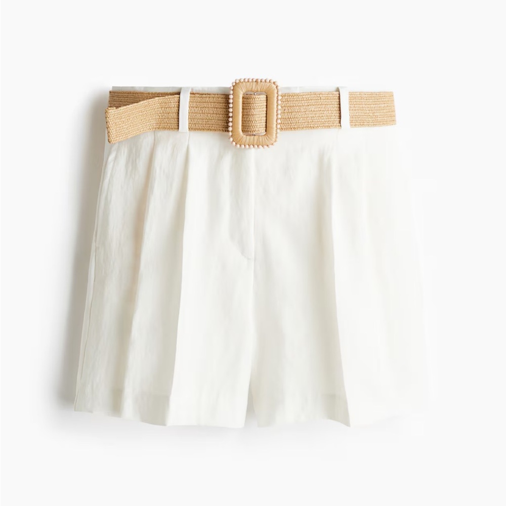 H&M White Shorts with Tan Belt